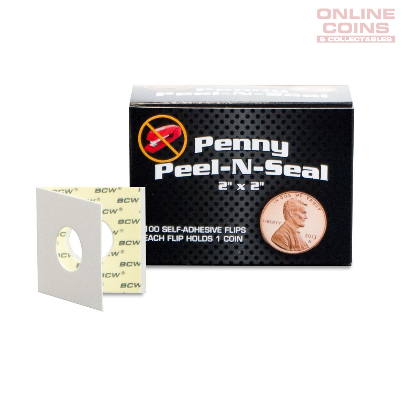 Peel-N-Seal Flips 2x2 - Adhesive - Penny - 100 pack (Suitable for Australian Sixpence, Half Sovereign, 1c and 2c Coins)